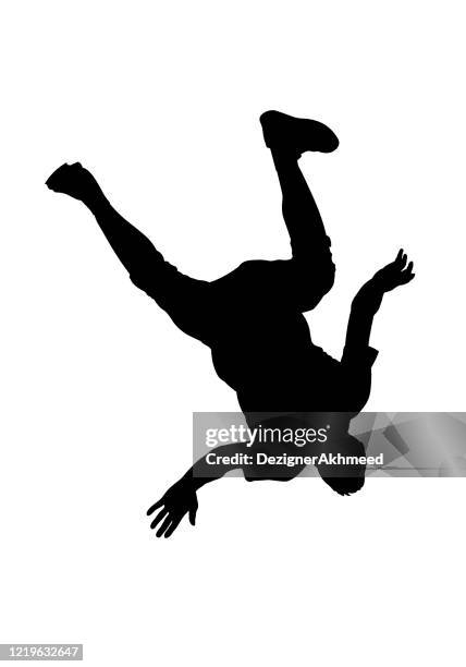 man performs a jump with a flip back silhouette - free running stock illustrations