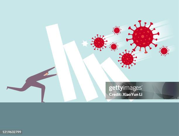 the virus hits and knocks down the statistics of the data, which has a huge impact on the economy.a man tried to save it. - covid impact stock illustrations