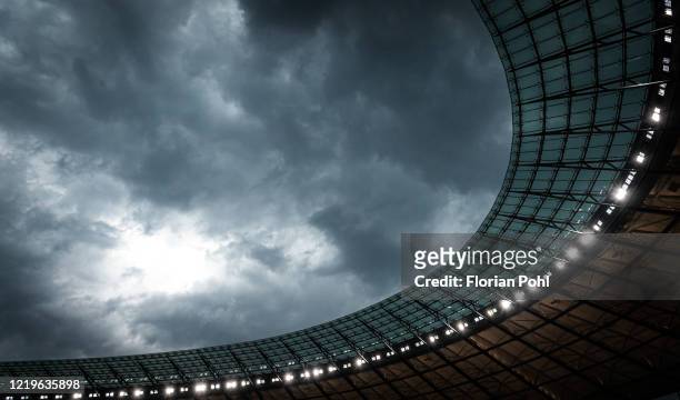General view of the Olympiastadion after the Bundesliga match between Hertha BSC and Eintracht Frankfurt at Olympiastadion on June 13, 2020 in...