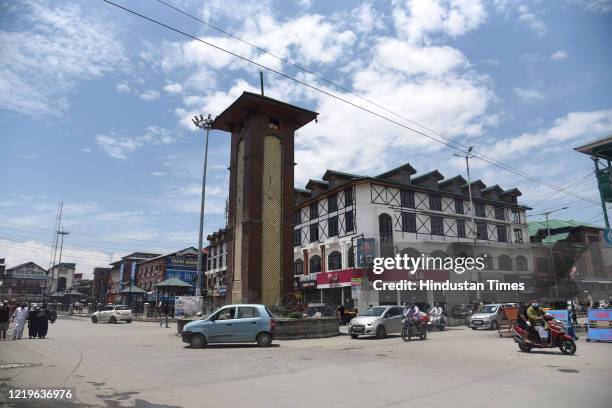 Vehicular movement seen at Lal Chowk, following the government's decision to ease the lockdown imposed as a preventive measure against the...