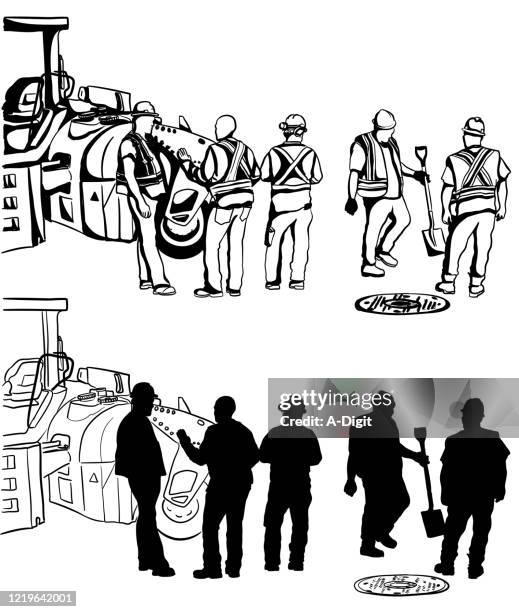 constructionworkersandmachinery - construction workers talking stock illustrations