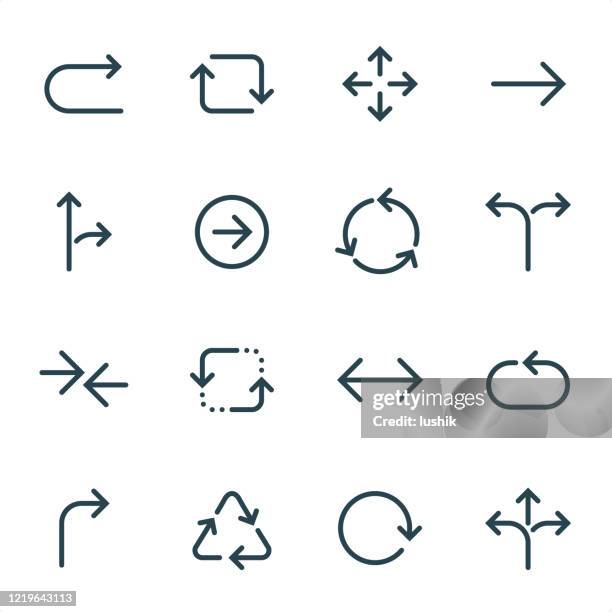 ilustraciones, imágenes clip art, dibujos animados e iconos de stock de flechas - pixel perfect unicolor iconos de línea - flecha de retroceso
