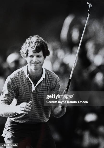 Professional golfer Tom Watson reacts after winning the Glen Campbell-Los Angeles Open in a one hole playoff against Johnny Miller at Rivera Country...