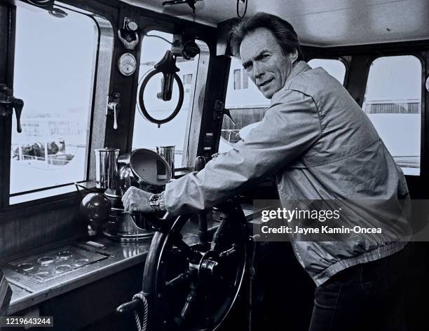 Actor, director and producer Clint Eastwood stands in his yacht at the at the Quay on the Croisette during the Cannes Film Festival, Cannes, France.