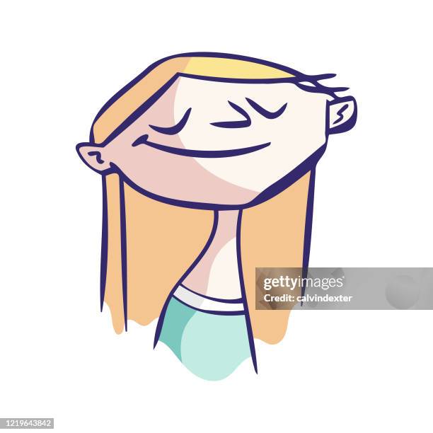 young girl contemplating cartoon illustration - kid eyes closed stock illustrations