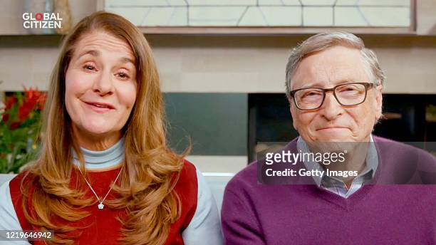 In this screengrab, Melinda Gates and Bill Gates speak during "One World: Together At Home" presented by Global Citizen on April 2020. The global...