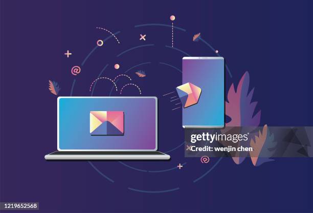 mobile phone and notebook to send mail - file room stock illustrations