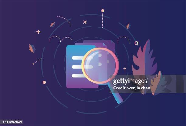 find files with a magnifying glass - vision statement stock illustrations