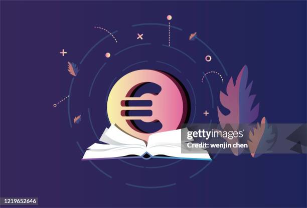 bookbox and euro, knowledge is wealth - dictionary page stock illustrations