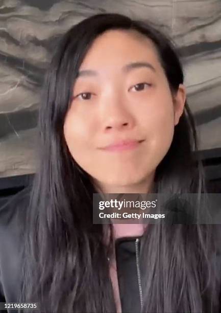 In this screengrab, Awkwafina speaks during "One World: Together At Home" presented by Global Citizen on April 2020. The global broadcast and digital...