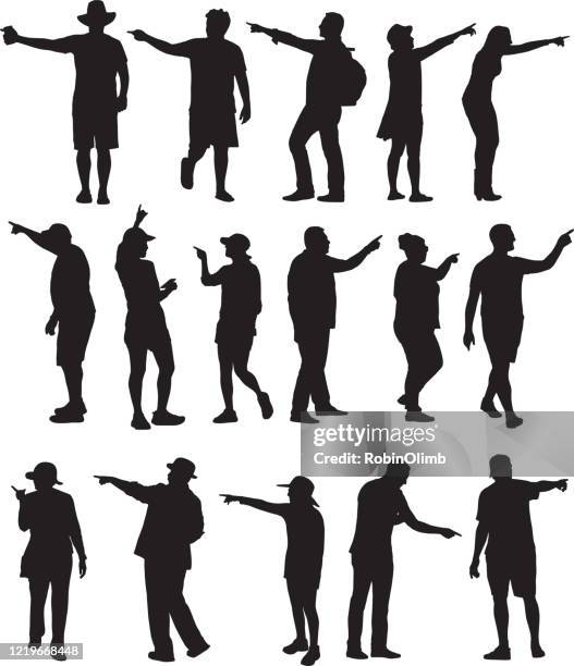 people pointing silhouettes - people pointing stock illustrations