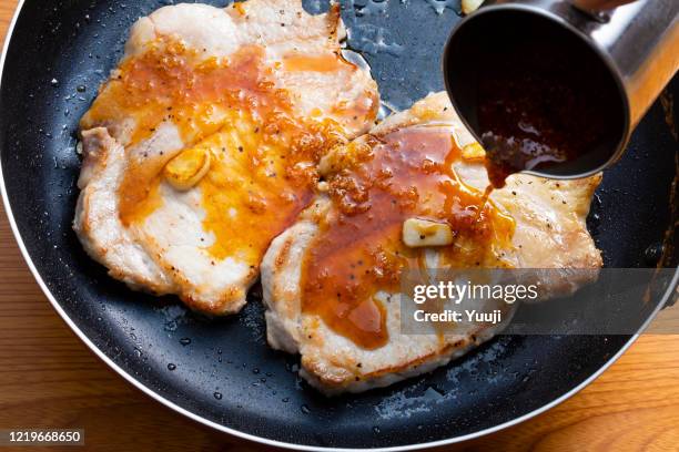 japanese pork sauté recipe. make with ginger. - soy sauce stock pictures, royalty-free photos & images