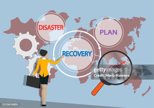 disaster recovery plan - economic recovery stock illustrations