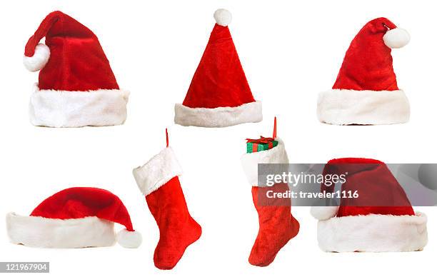 weihnachten kappen und strümpfe - weihnachtsbilder stock-fotos und bilder