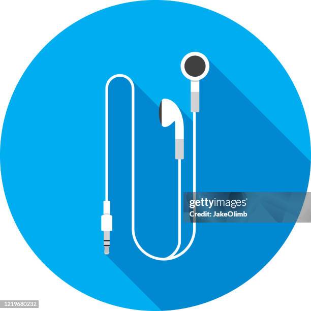 illustrations, cliparts, dessins animés et icônes de earbud headset icon flat - in ear headphones