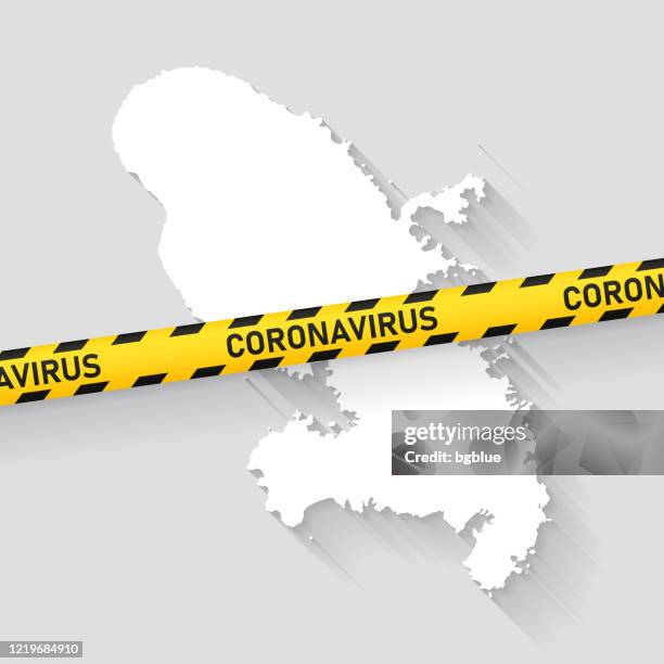 martinique map with coronavirus caution tape. covid-19 outbreak - caution border stock illustrations