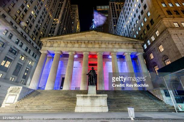 View of Federal Hall located in Wall Street in Manhattan on April 19, 2020 in New York City.