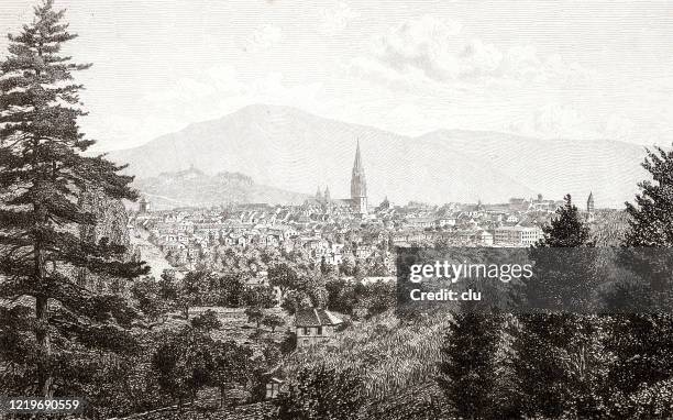 view of freiburg, breisgau, germany - freiburg im breisgau stock illustrations