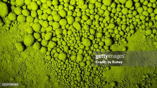 abstract view of  green japanese matcha tea powder balls - poder stock pictures, royalty-free photos & images