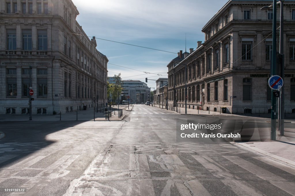 Les rues de Lyon (7ème arrondissement) pendant le confinement en France à cause du Coronavirus, avril 2020