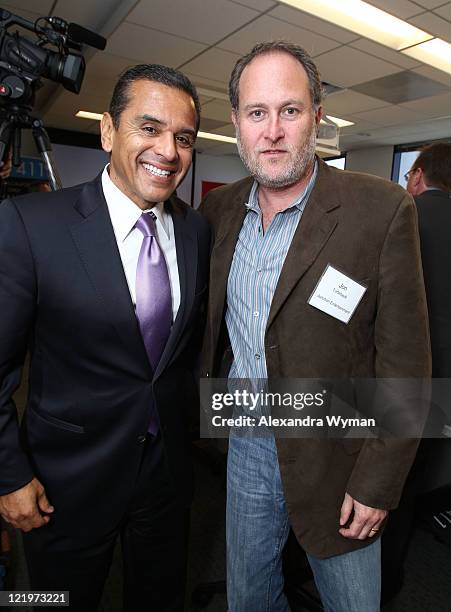 Mayor Antonio Villaraigosa and Jon Turteltaub at Mayor Antonio Villaraigosa Film Production Roundtable held at Variety on August 24, 2011 in Los...