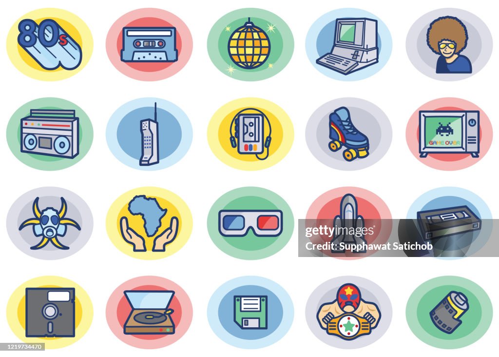 Retro 80s Color Icons Set