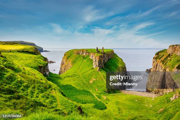 dunseverick coastal landscape northern ireland causeway road - ireland castle stock pictures, royalty-free photos & images