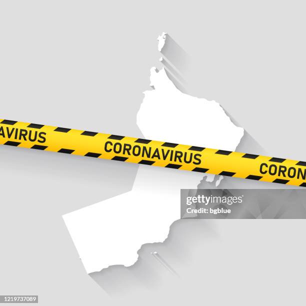 oman map with coronavirus caution tape. covid-19 outbreak - muscat map stock illustrations