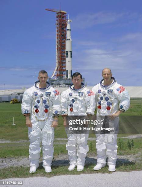 Apollo 10 - NASA, c1969. Apollo 10 crew. : Lunar Module Pilot Eugene A. Cernan, Command Module Pilot John W. Young, and Mission Commander Thomas P....