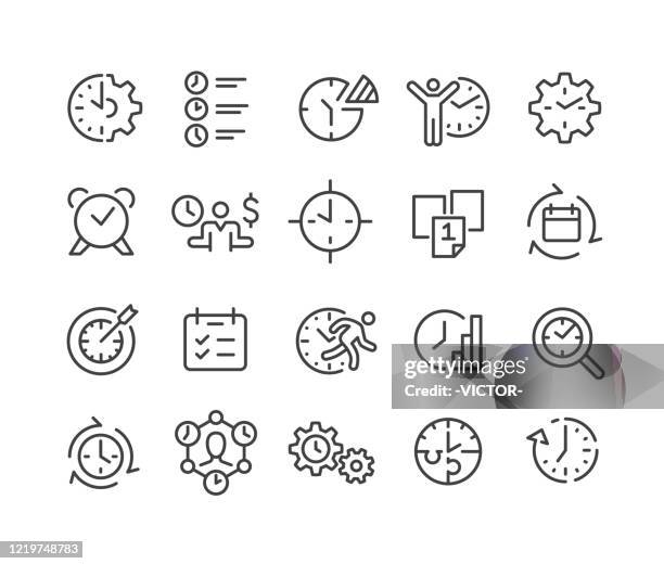 ilustraciones, imágenes clip art, dibujos animados e iconos de stock de gestión del tiempo - iconos - serie de líneas clásicas - routine