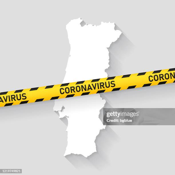 portugal map with coronavirus caution tape. covid-19 outbreak - lisbon stock illustrations