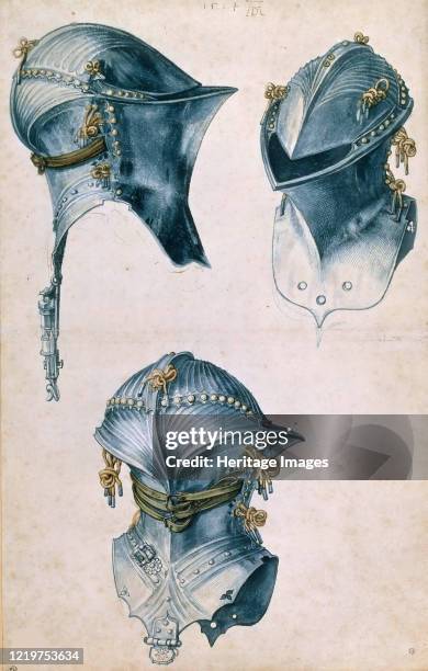 Three Views of a Jousting Helmet, circa 1500. Found in the Collection of Musée du Louvre, Paris. Artist Dürer, Albrecht .