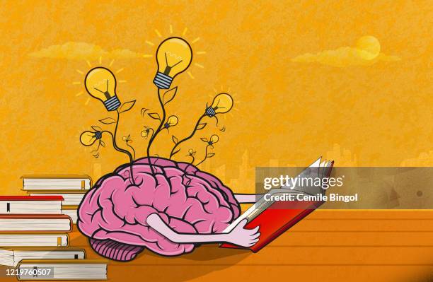 reading and the brain - knowledge is power stock illustrations