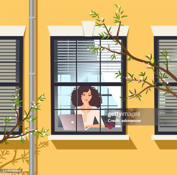 stay at home - window sill stock illustrations