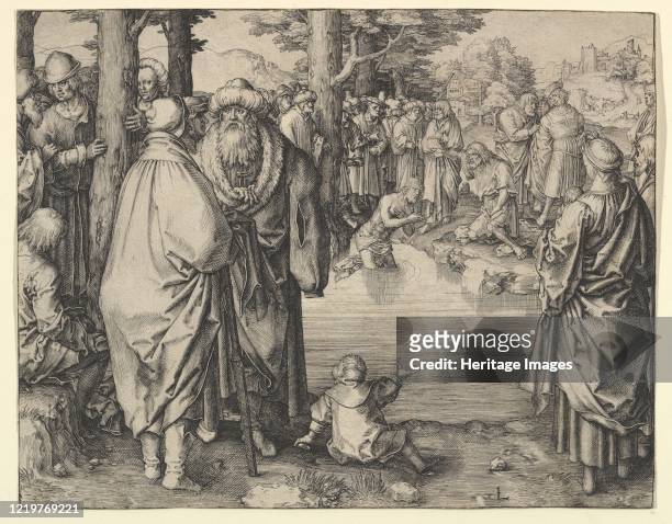 The Baptism of Christ in the River Jordan, circa 1510. Artist Lucas van Leyden.