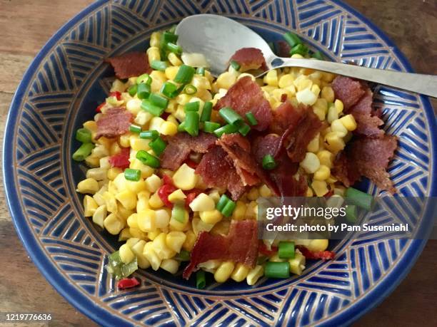 homemade bacon and corn salad - mache stock pictures, royalty-free photos & images