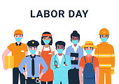 Labor day concept, set people actual important professions coronavirus