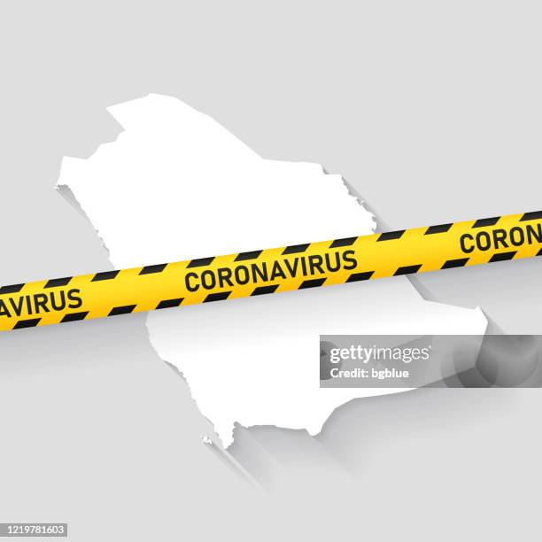saudi arabia map with coronavirus caution tape. covid-19 outbreak - riyadh stock illustrations