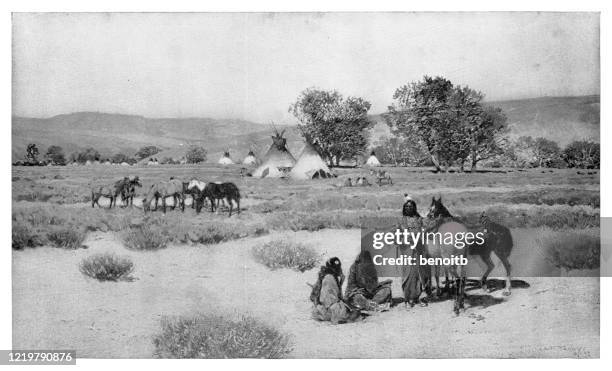 sioux camp - indianischer abstammung stock-grafiken, -clipart, -cartoons und -symbole