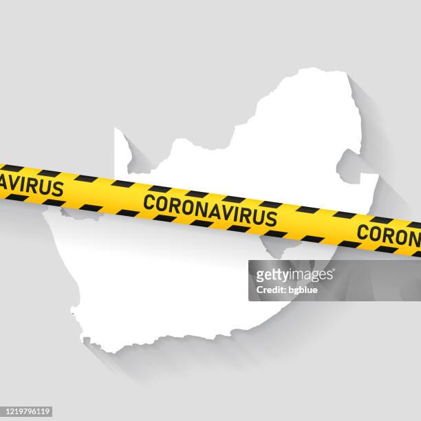 ilustraciones, imágenes clip art, dibujos animados e iconos de stock de mapa de sudáfrica con cinta de precaución coronavirus. brote de covid-19 - johannesburgo