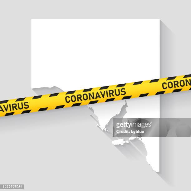 ilustraciones, imágenes clip art, dibujos animados e iconos de stock de mapa del sur de australia con cinta de precaución coronavirus. brote de covid-19 - adelaida