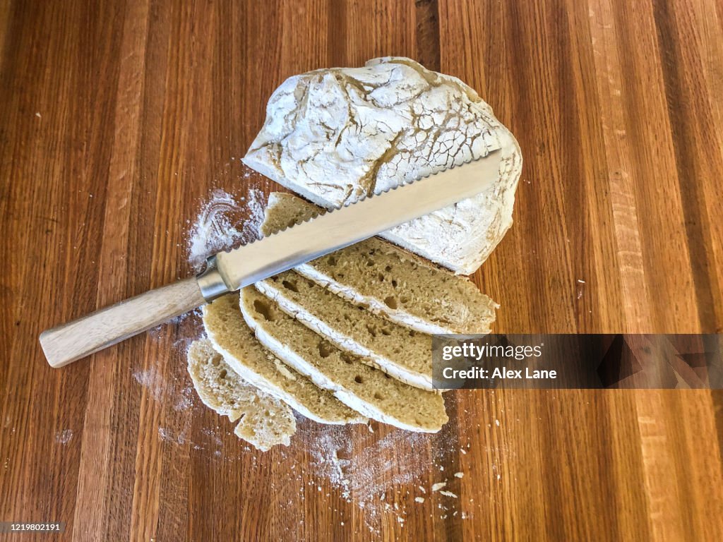 Sourdough Loaf sliced with bread knife