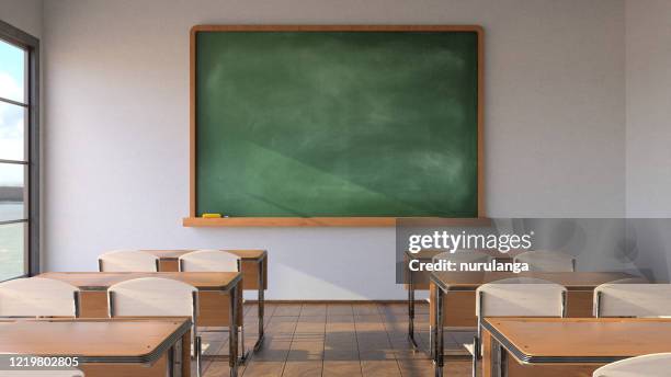 leeg klaslokaal, pandemisch concept - schoolgebouw stockfoto's en -beelden