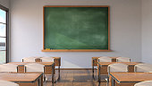 Empty classroom, pandemic concept