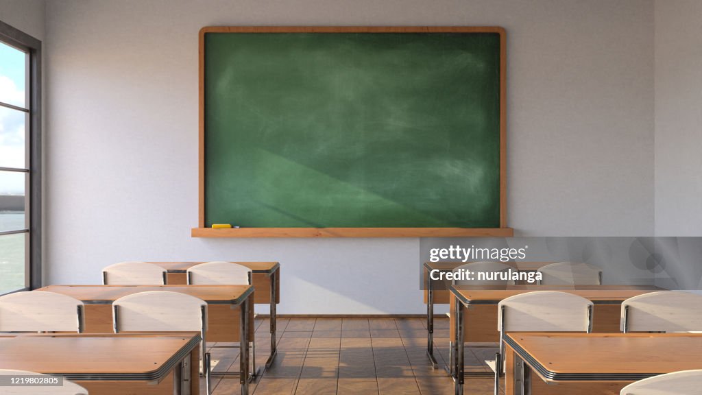 Empty classroom, pandemic concept