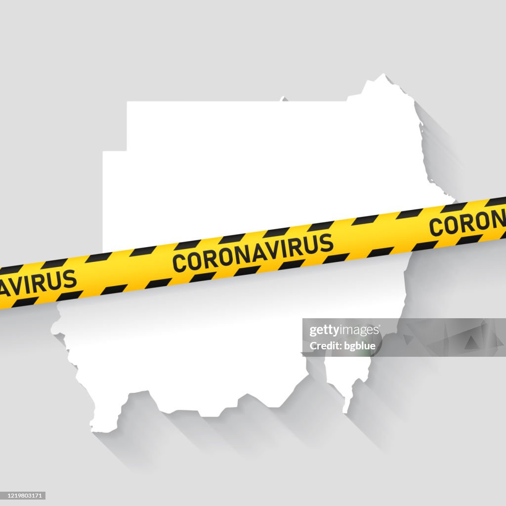 Sudan map with Coronavirus caution tape. Covid-19 outbreak