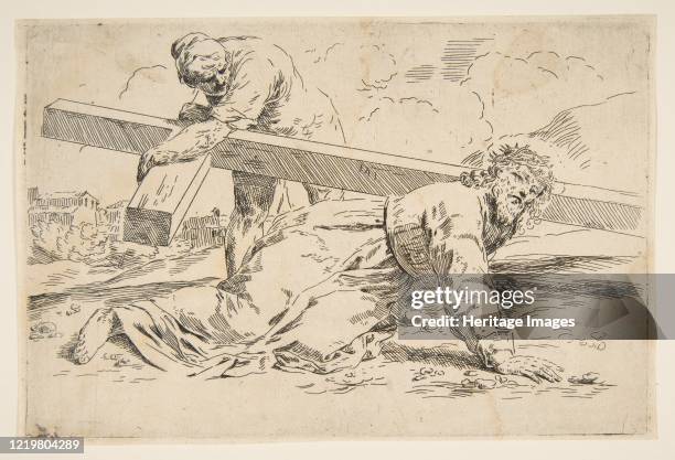 Christ bearing the cross on his back, copy after Cantarini, circa 1637-1639 or after. Simon of Cyrene compelled by the Romans to carry the cross of...