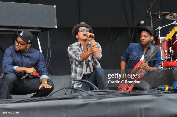 Bruno Mars performs on stage at the V Festival in Hylands Park on August 20, 2011 in Chelmsford, United Kingdom.