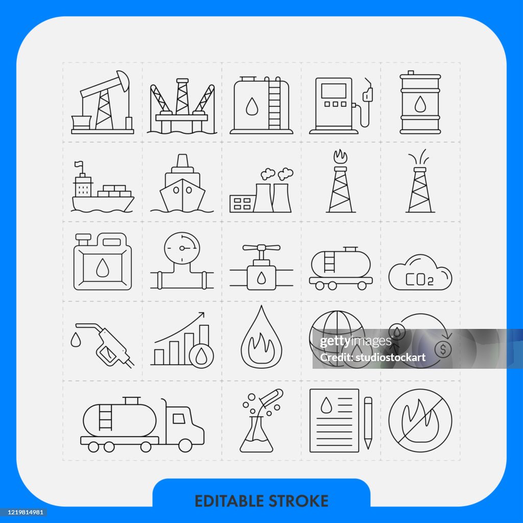 Power And Heavy Industry Line Icon Set. Editable Stroke