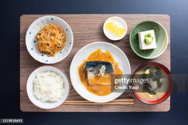 japanese home cooking, mackerel miso recipe - miso soup stock pictures, royalty-free photos & images